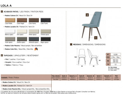 Nacher Lola Dining Chair - Wood CH Legs, Series A Upholstery