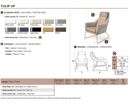 Nacher Tulip Large Armchair - Painted RAL Legs, Series B Upholstery