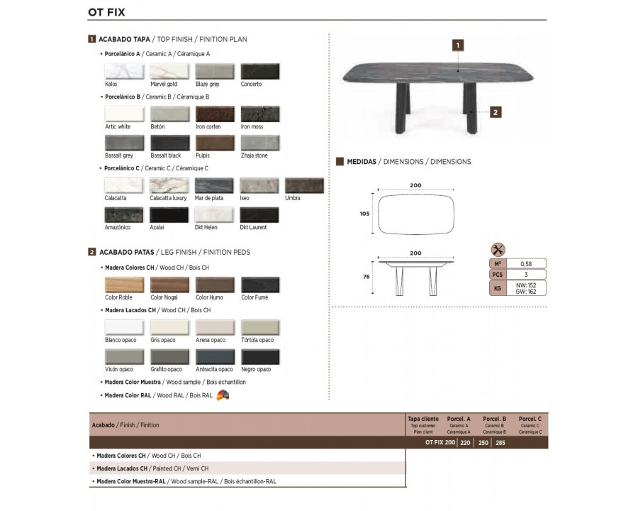 Nacher Ot Fixed Oval Dining Table - Wood CH Legs, Ceramic A Top