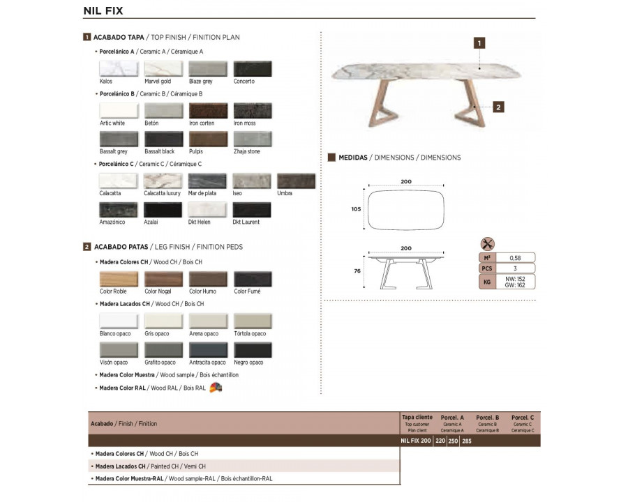 Nacher Nil Fixed Oval Dining Table - Wood CH Legs, Ceramic A Top