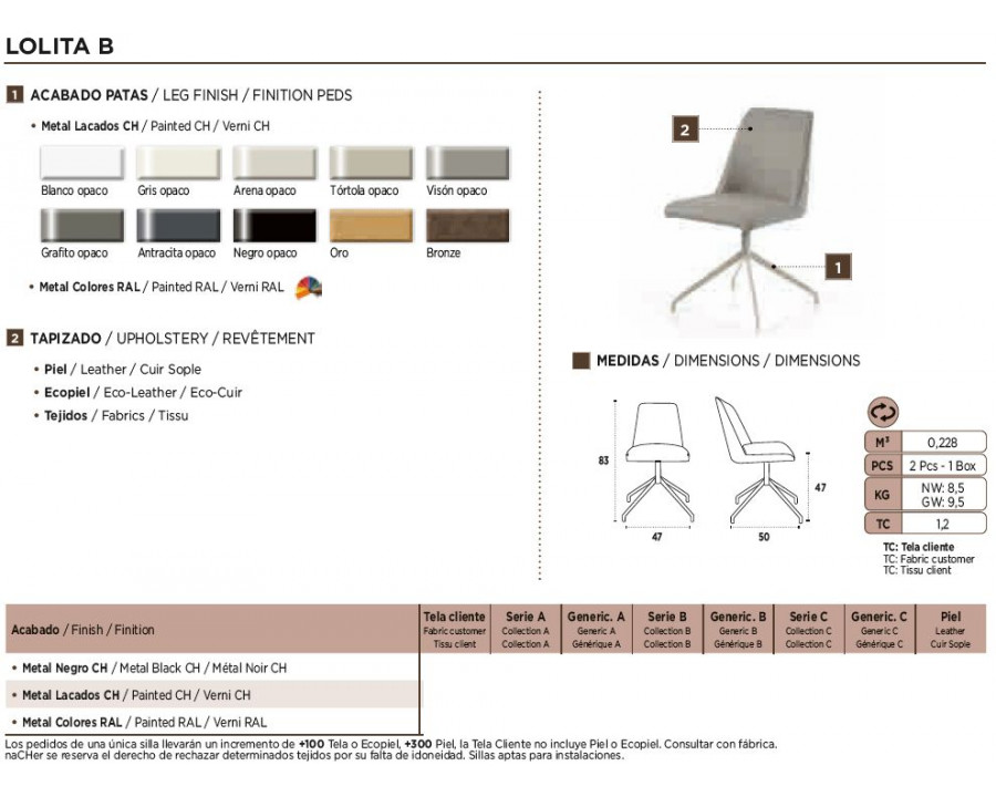 Nacher Lolita Dining Chair - Metal Black CH Legs, Series B Upholstery