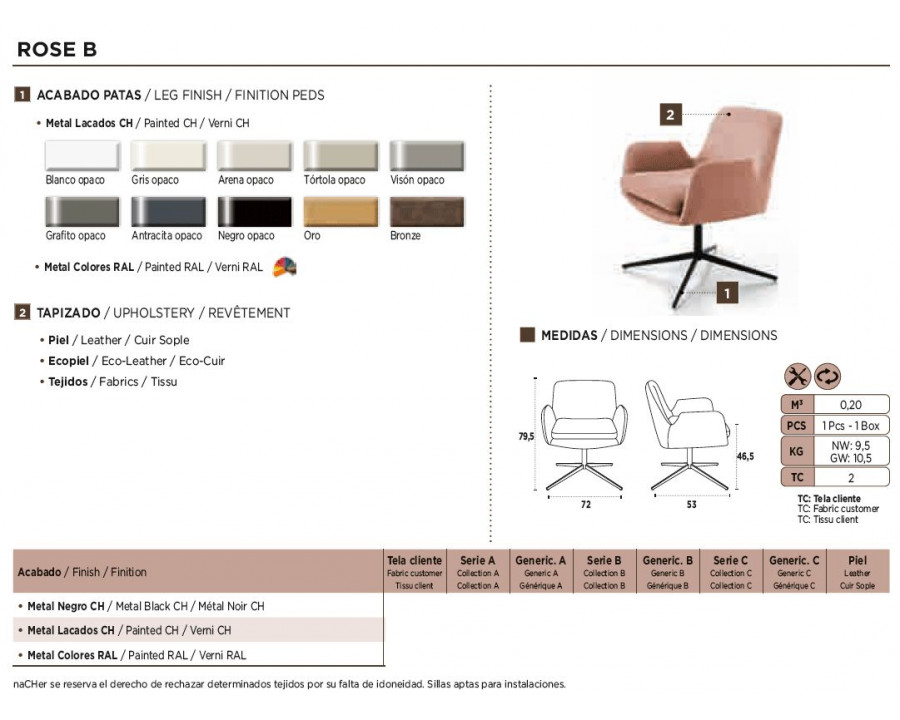 Nacher Rose Armchair - Painted RAL Legs, Series B Upholstery