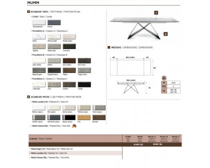 Nacher Mumm Extendable Rectangular Dining Table - Metal Black CH Legs, Glass Top