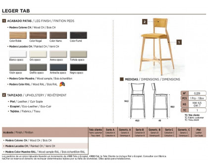 Nacher Leger Bar Stool - Wood Sample RAL Legs, Series B Upholstery