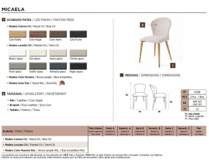 Nacher Micaela Dining Chair - Wood Sample RAL Legs, Series B Upholstery