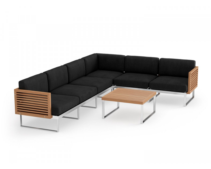 NewAge Monterey 6 Seater Sectional with Coffee Table - Loft Charcoal, Stainless Steel, Teak