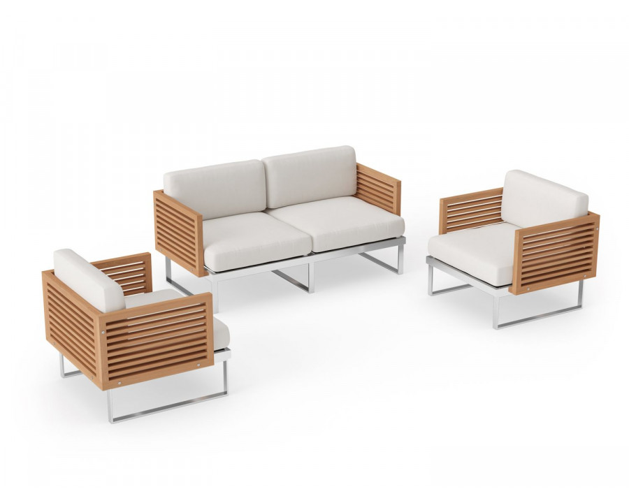 NewAge Monterey 4 Seater Chat Set - Canvas Natural, Stainless Steel, Teak