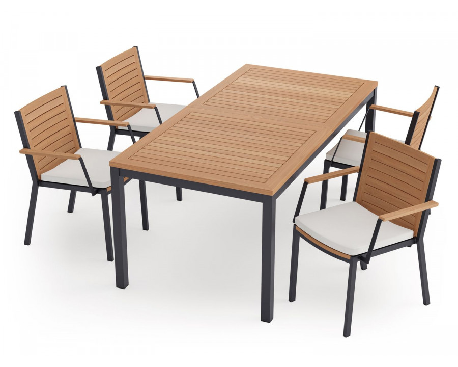 NewAge Monterey 5 Piece Dining Set with 72 in. Table - Canvas Natural, Aluminum, Teak