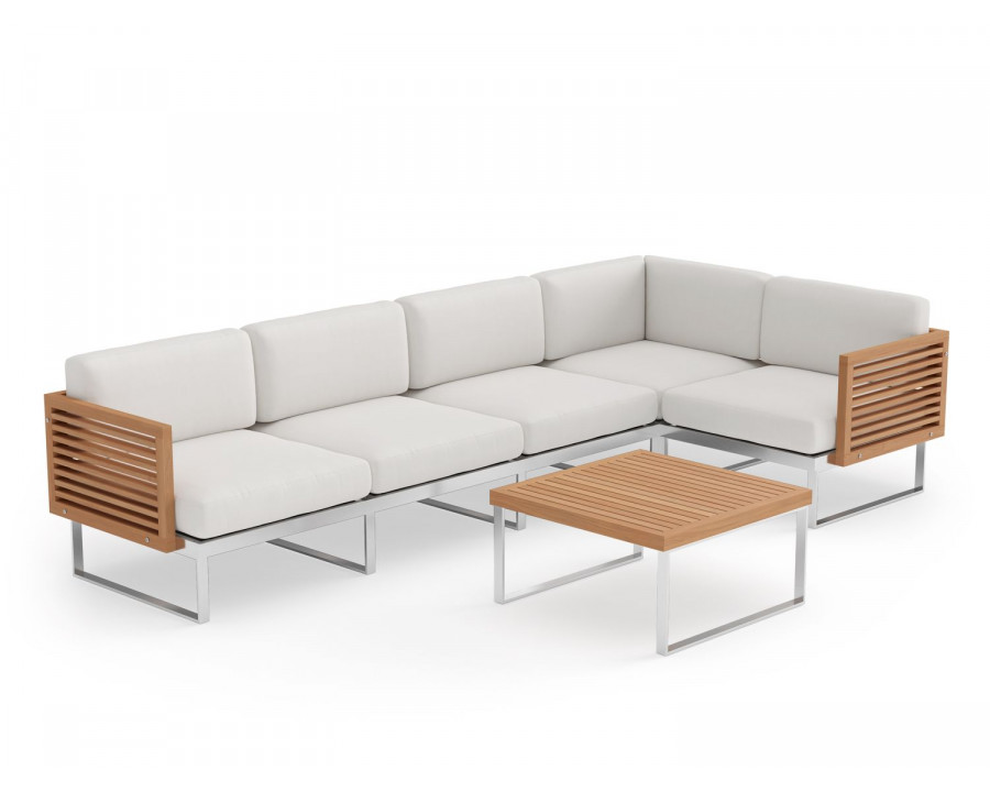 NewAge Monterey 5 Seater Sectional with Coffee Table - Canvas Natural, Stainless Steel, Teak