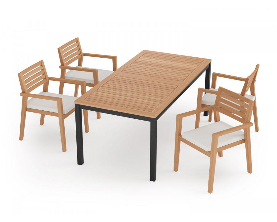 NewAge Rhodes 5 Piece Dining Set with 72 in. Table - Canvas Natural, Teak