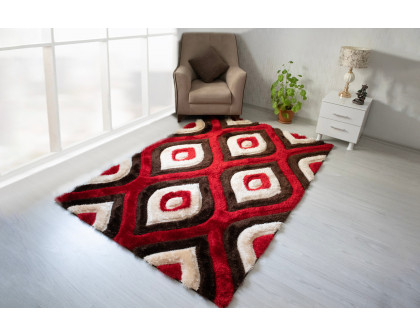 Nova 3D151 Shaggy Area Rug - Brown/Red