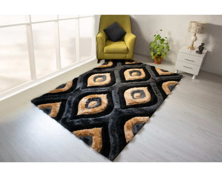 Nova 3D151 Shaggy Area Rug - Gold/Black