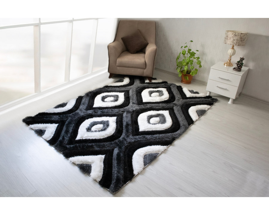 Nova 3D151 Shaggy Area Rug - Gray/Black