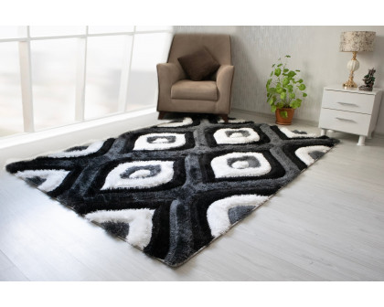 Nova 3D151 Shaggy Area Rug - Gray/Black