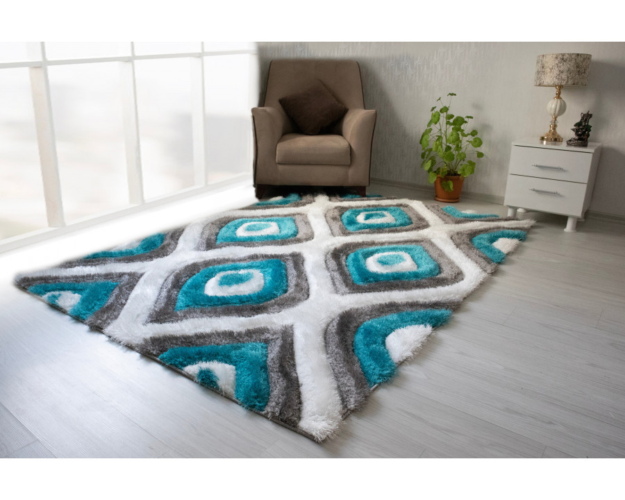 Nova 3D151 Shaggy Area Rug - Gray/Turqouise