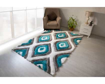 Nova 3D151 Shaggy Area Rug - Gray/Turqouise