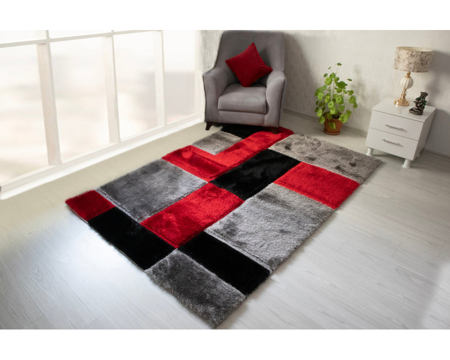 Nova 3D161 Shaggy Area Rug - Gray/Red