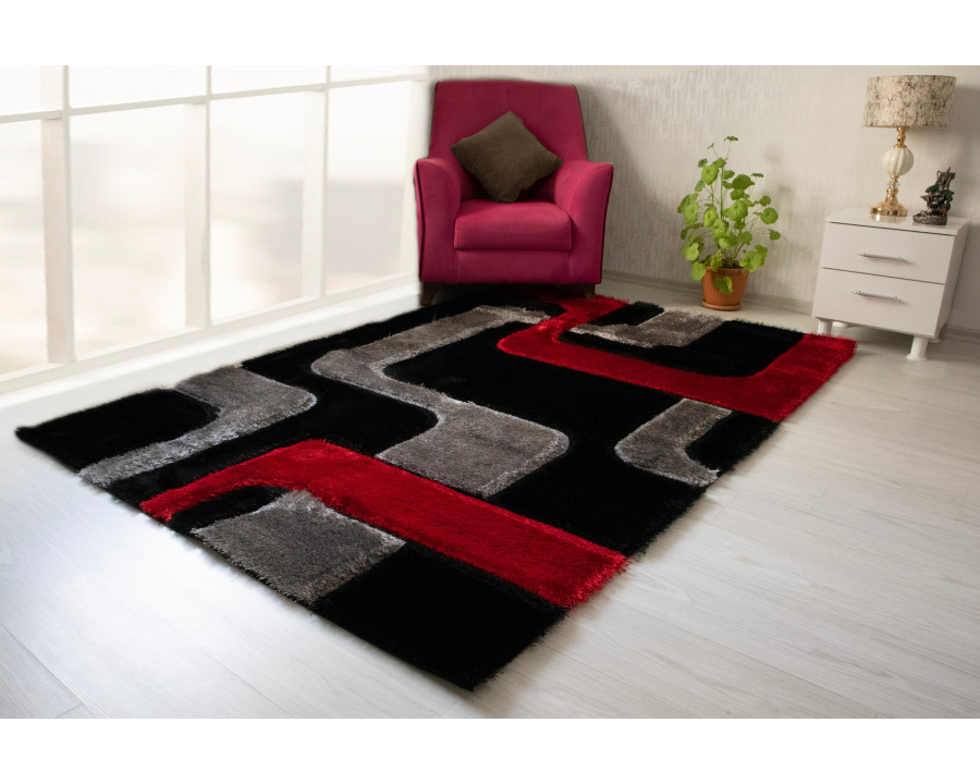 Nova - 3D199 Shaggy Area Rug in Red/Black