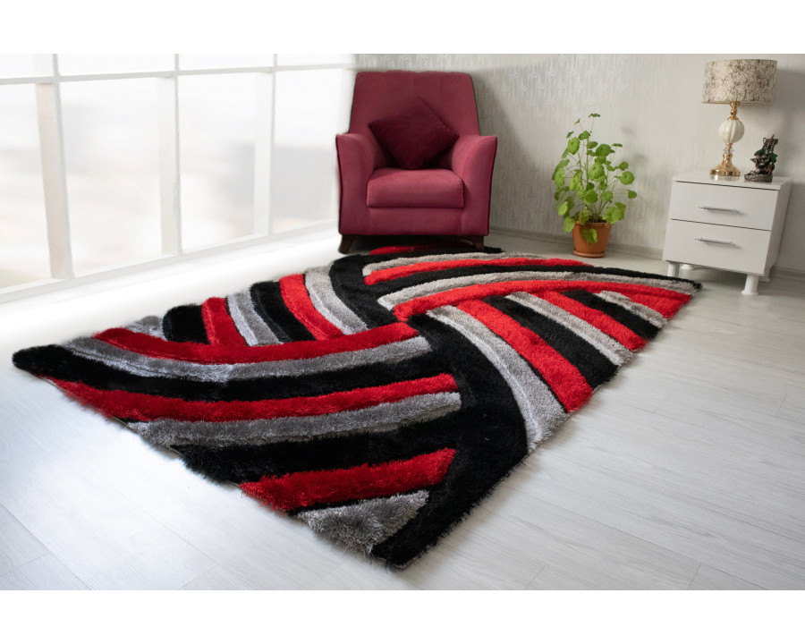 Nova 3D333 Shaggy Area Rug - Gray/Red