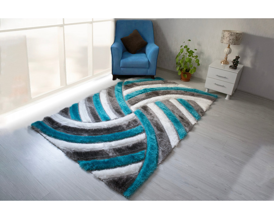 Nova 3D333 Shaggy Area Rug - Gray/Turqouise