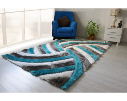 Nova 3D333 Shaggy Area Rug - Gray/Turqouise