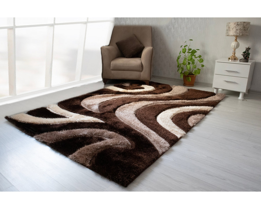 Nova 3D444 Shaggy Area Rug - Brown