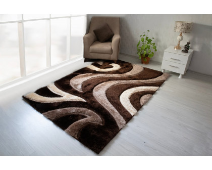 Nova 3D444 Shaggy Area Rug - Brown