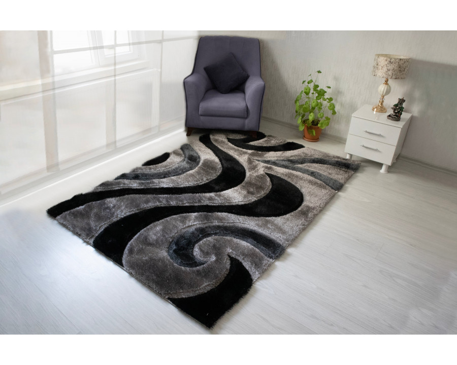 Nova 3D444 Shaggy Area Rug - Gray/Black