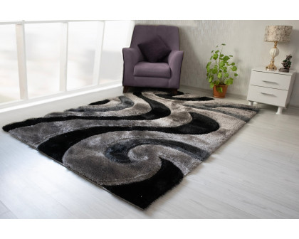 Nova 3D444 Shaggy Area Rug - Gray/Black