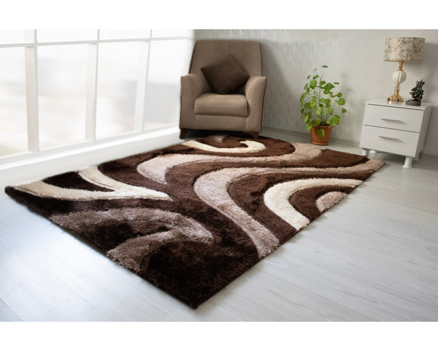 Nova 3D555 Shaggy Area Rug - Brown/Beige