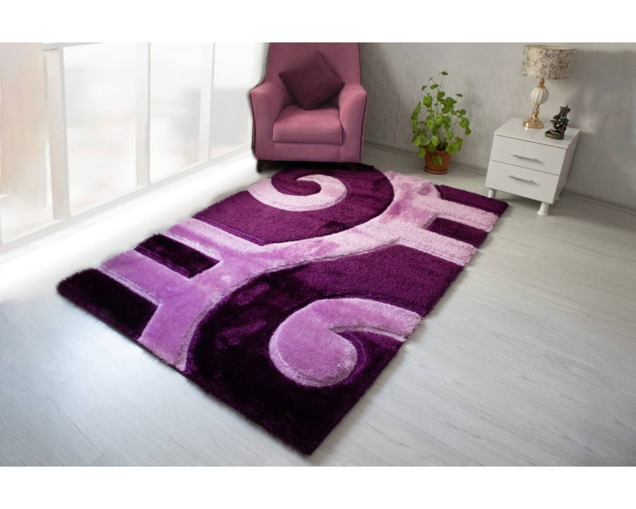 Nova - 3D666 Shaggy Area Rug in Purple