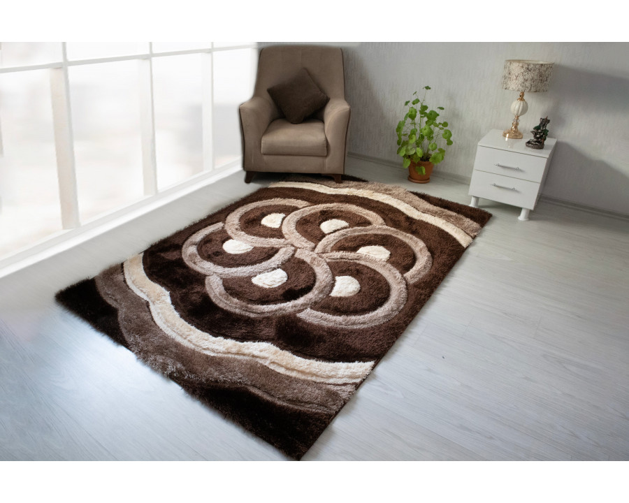 Nova 3D999 Shaggy Area Rug - Brown/Beige