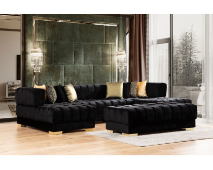 Nova™ Ariana Velvet Rectangle Ottoman - Black