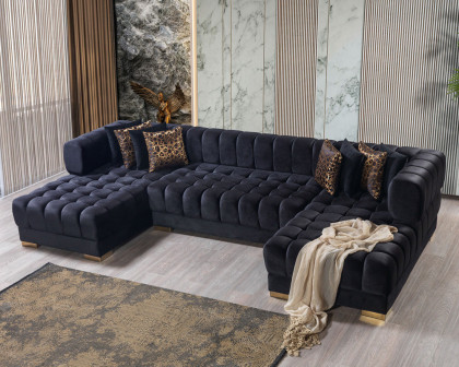 Nova Ariana Velvet Double Chaise Sectional - Black