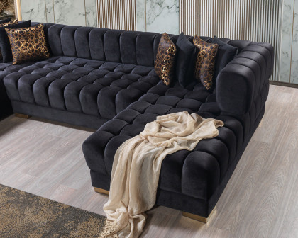 Nova Ariana Velvet Double Chaise Sectional - Black