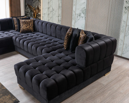 Nova Ariana Velvet Double Chaise Sectional - Black