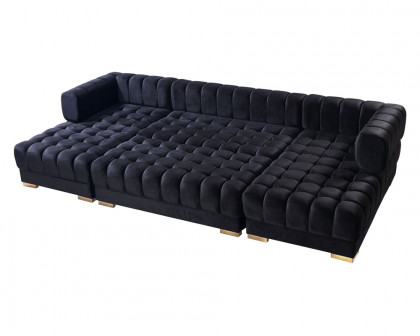 Nova Ariana Velvet Double Chaise Sectional - Black