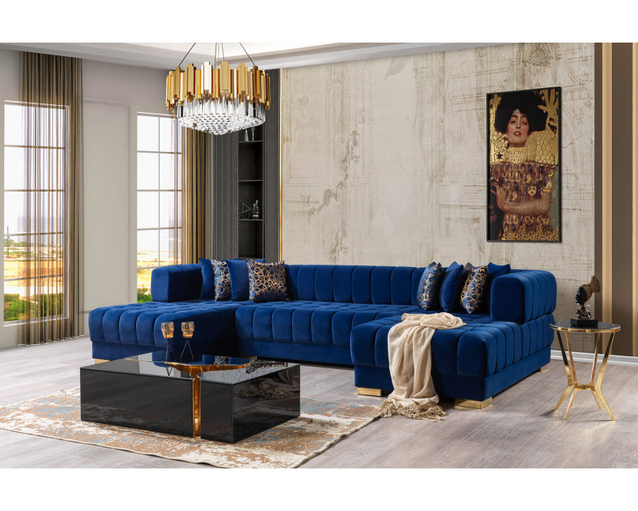 Nova Ariana Velvet Double Chaise Sectional - Blue