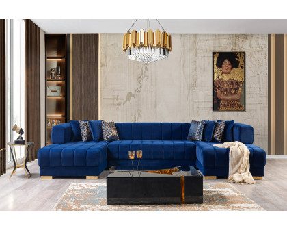 Nova Ariana Velvet Double Chaise Sectional - Blue