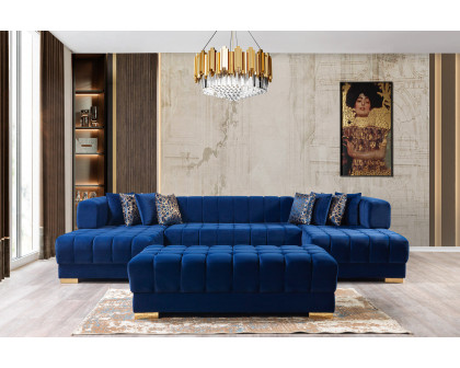 Nova Ariana Velvet Double Chaise Sectional - Blue