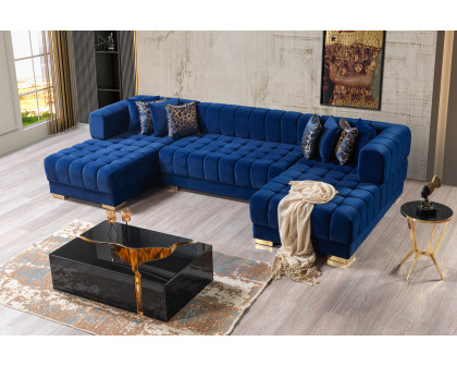 Nova Ariana Velvet Double Chaise Sectional - Blue