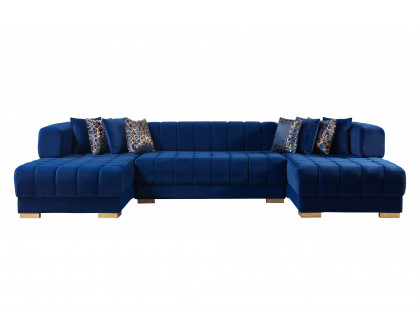 Nova Ariana Velvet Double Chaise Sectional - Blue