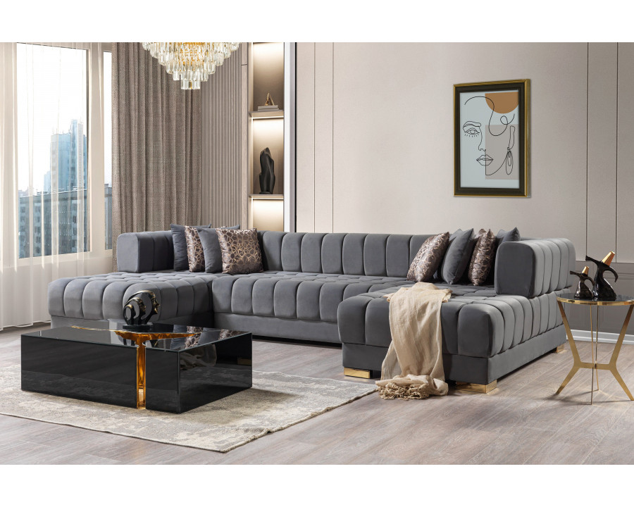 Nova Ariana Velvet Double Chaise Sectional - Gray