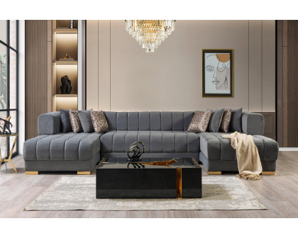 Nova Ariana Velvet Double Chaise Sectional - Gray