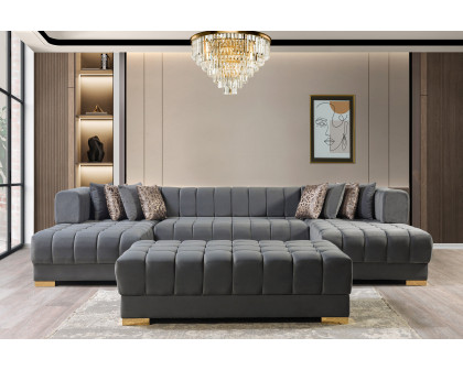 Nova Ariana Velvet Double Chaise Sectional - Gray