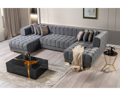 Nova Ariana Velvet Double Chaise Sectional - Gray