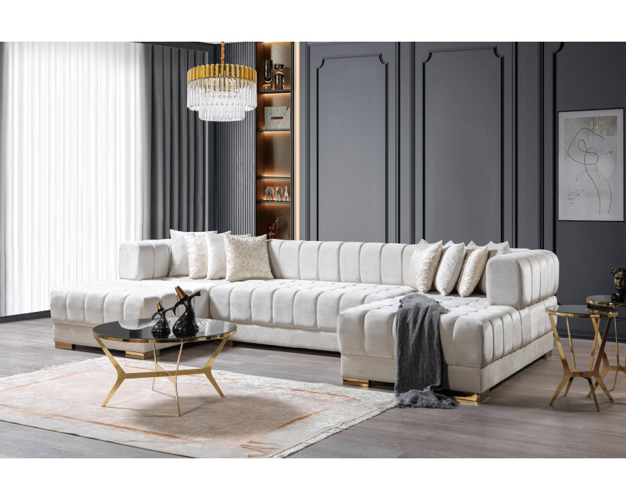 Nova Ariana Velvet Double Chaise Sectional - Ivory