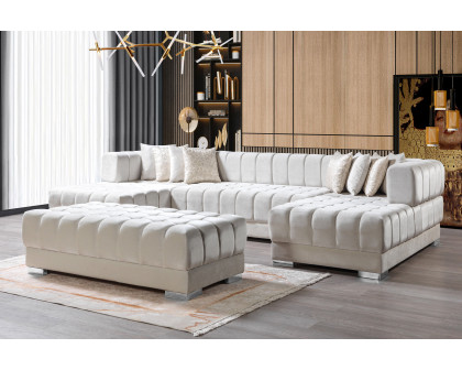 Nova Ariana Velvet Double Chaise Sectional - Ivory