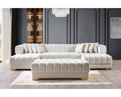 Nova Ariana Velvet Double Chaise Sectional - Ivory