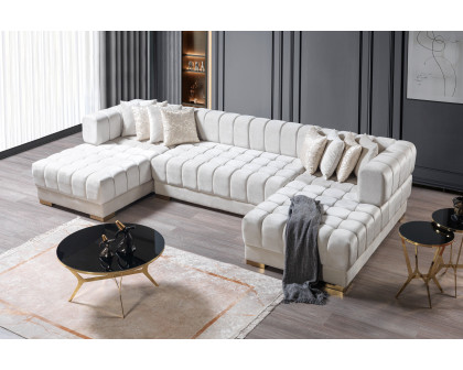 Nova Ariana Velvet Double Chaise Sectional - Ivory